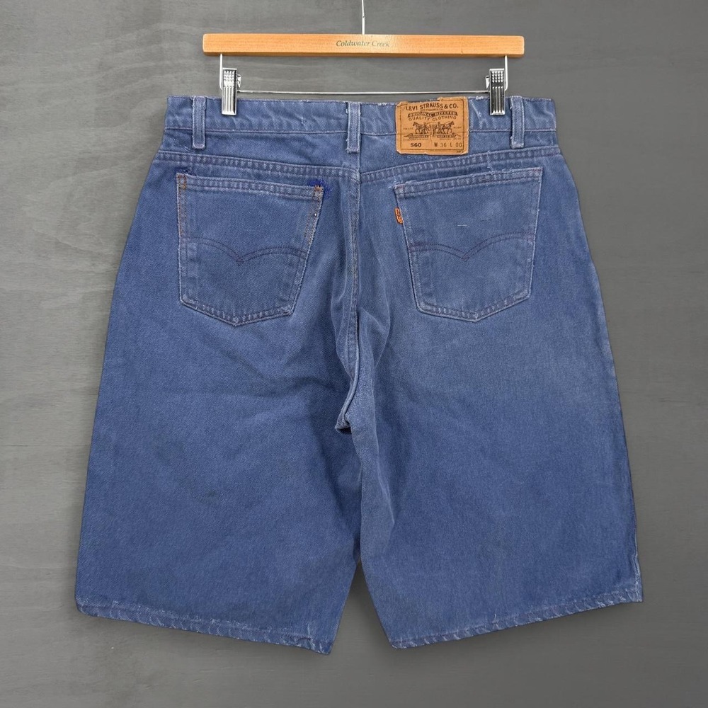 Vintage Levi's 560 Denim Shorts Blue Purple Orange Tab Loose Fit 34 11" Inseam